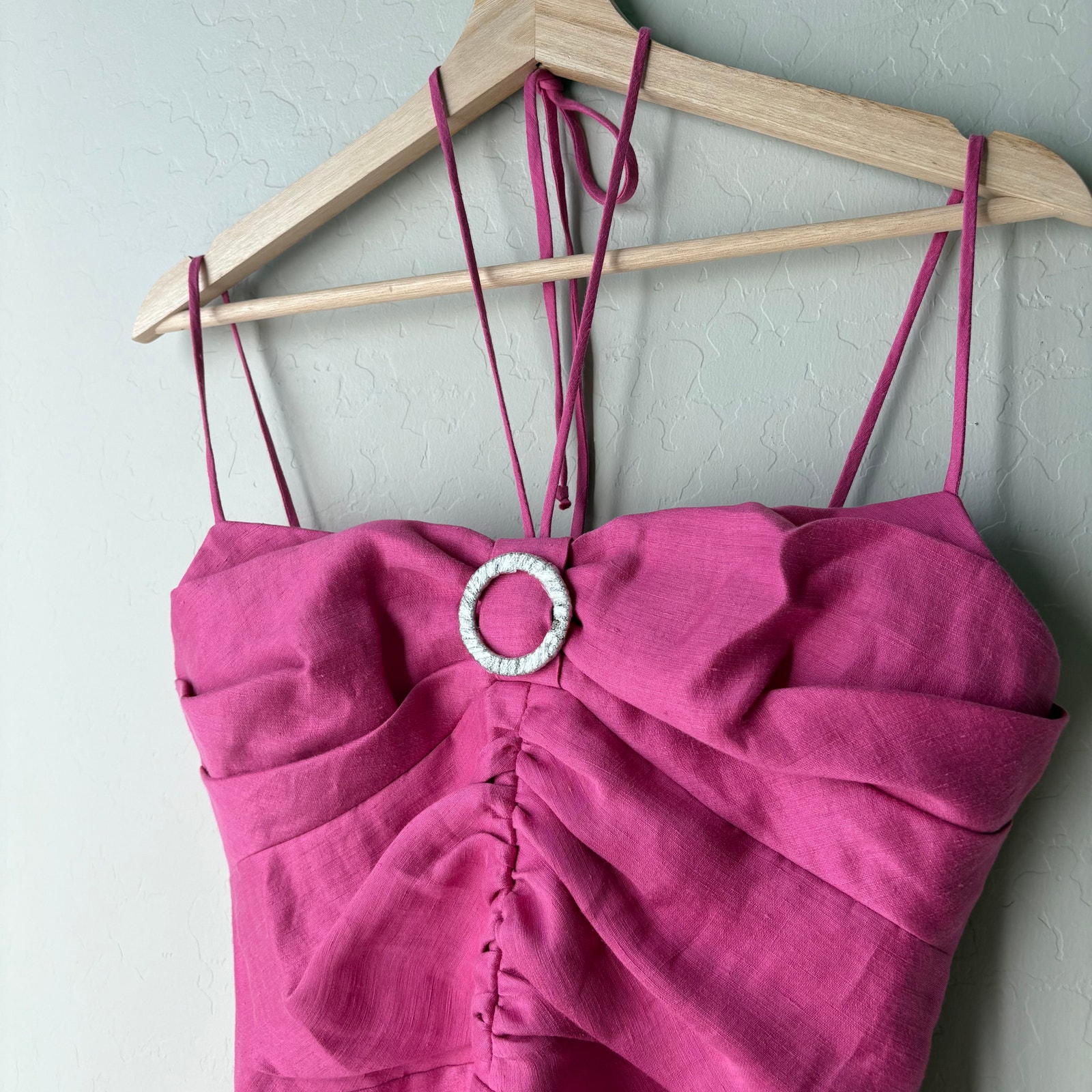 New Rasario Dress Pink Linen Crystal Buckle Midi Cocktail Shift Dress Size Us 4 — image 3 of 8